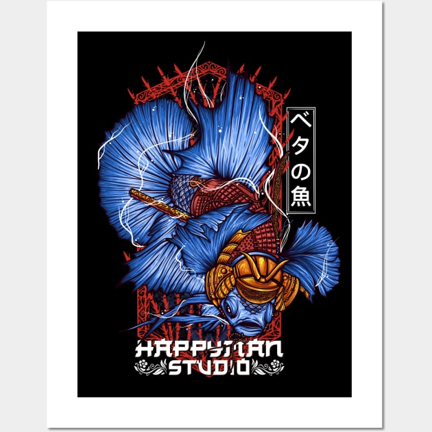 Blue Samurai Betta Fish Wall Art by HappymanStudio